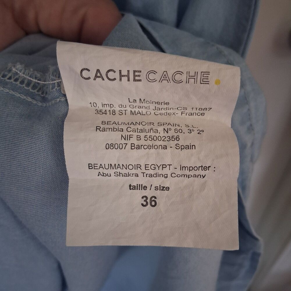 Cache Cache Blue Chambray Off Shoulder Smocked Ruffle Mini Shift Dress Euro 36/4 - Picture 11 of 11
